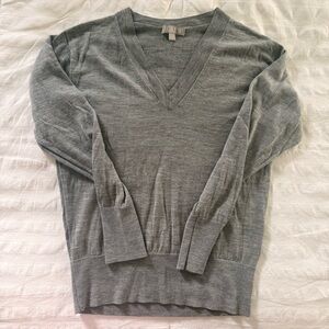J. Crew Heather Gray Merino Wool V-neck Sweater